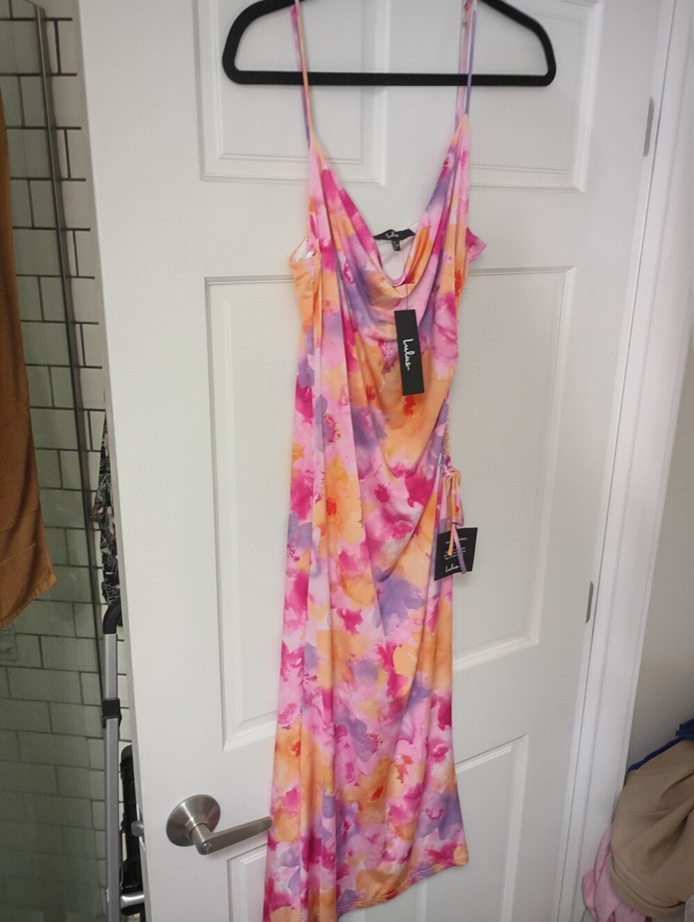 Lulu's Soft Pink and Orange Floral Spaghetti Strap Maxi